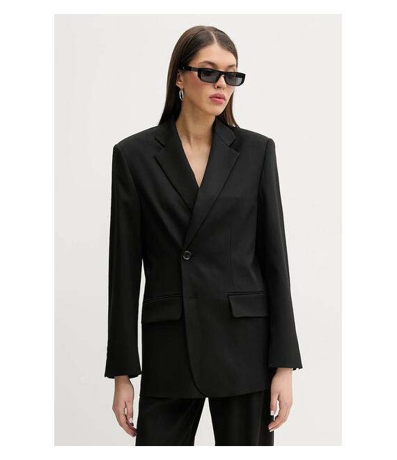 Μπλέιζερ με μίγμα μαλλιού MM6 Maison Margiela χρώμα: μαύρο, S52BN0136.M35153