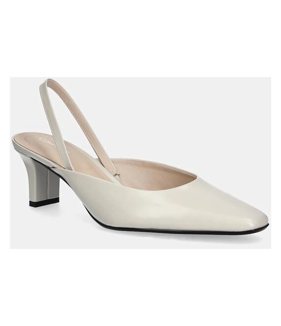 Δερμάτινες γόβες Calvin Klein HEEL SLING PUMP 50 - BRS χρώμα: μπεζ, HW0HW02448