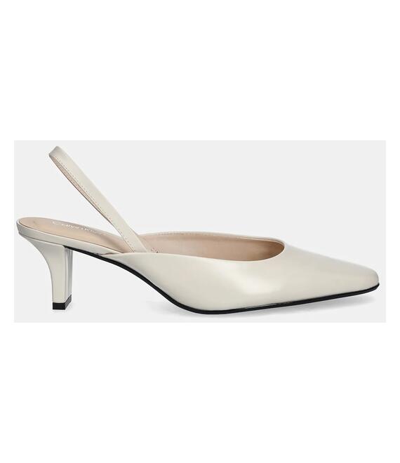 Δερμάτινες γόβες Calvin Klein HEEL SLING PUMP 50 - BRS χρώμα: μπεζ, HW0HW02448