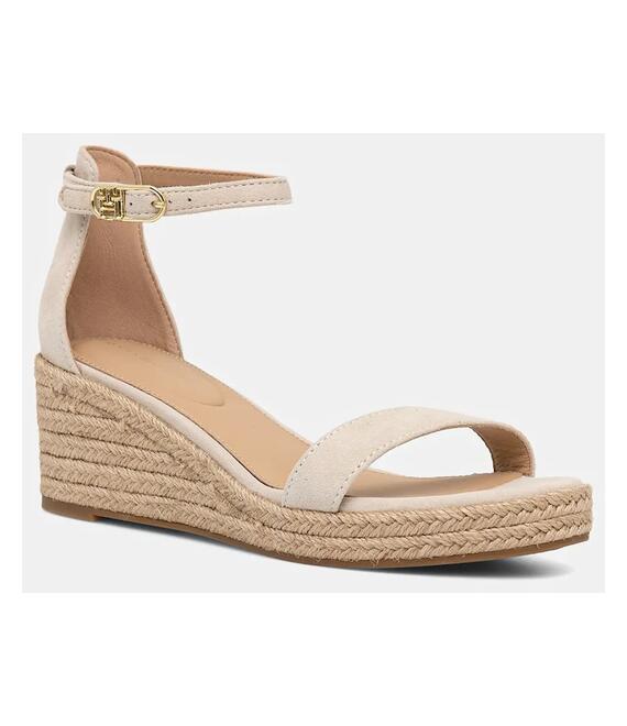 Σανδάλια σουέτ Tommy Hilfiger SUEDE ANKLE MID WEDGE ESPADRILLE χρώμα: μπεζ, FW0FW08479