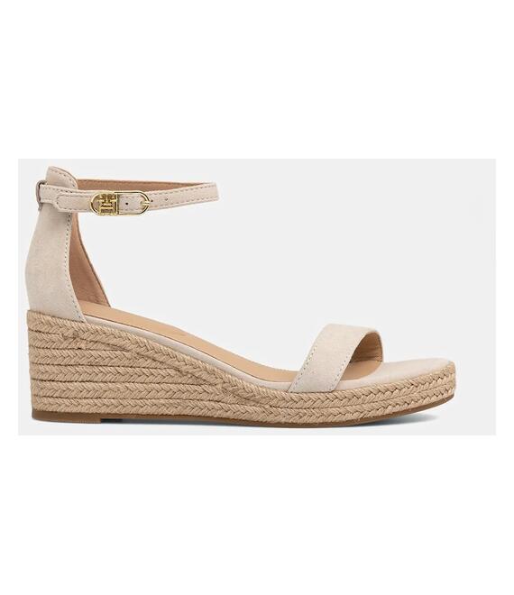Σανδάλια σουέτ Tommy Hilfiger SUEDE ANKLE MID WEDGE ESPADRILLE χρώμα: μπεζ, FW0FW08479