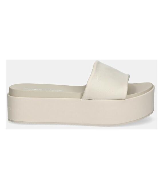 Παντόφλες Calvin Klein Jeans FLATFORM SANDAL SLIDE IN NYLON χρώμα: μπεζ, YW0YW01791