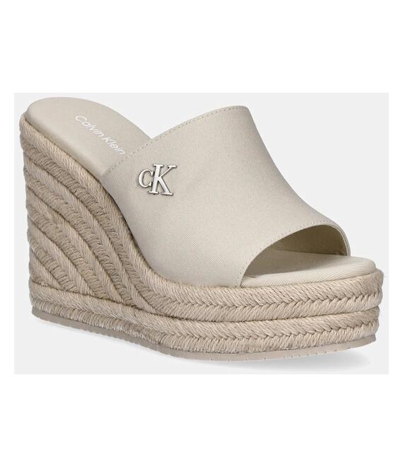 Παντόφλες Calvin Klein Jeans WEDGE ROPE SLIDE MG χρώμα: μπεζ, YW0YW01699