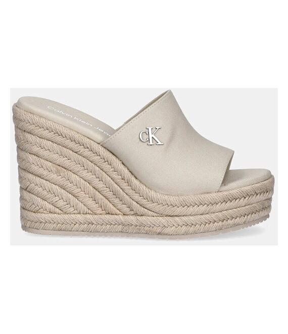 Παντόφλες Calvin Klein Jeans WEDGE ROPE SLIDE MG χρώμα: μπεζ, YW0YW01699