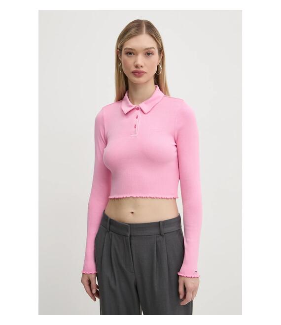 Μακρυμάνικο Tommy Jeans χρώμα: ροζ, DW0DW19369