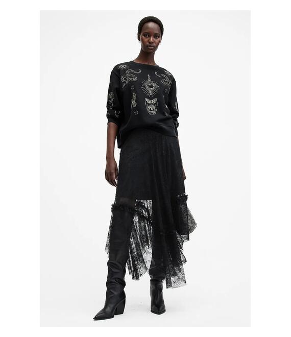 Φούστα AllSaints JOSIE χρώμα: μαύρο, W044RB
