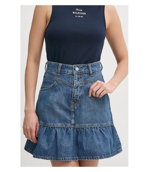 Τζιν φούστα Pepe Jeans MINI SKIRT HW RUFFLE χρώμα: μπλε, PL901209