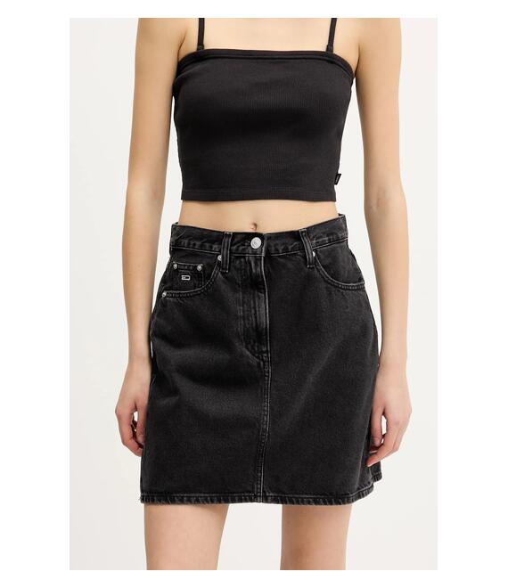 Τζιν φούστα Tommy Jeans χρώμα: μαύρο, DW0DW21275