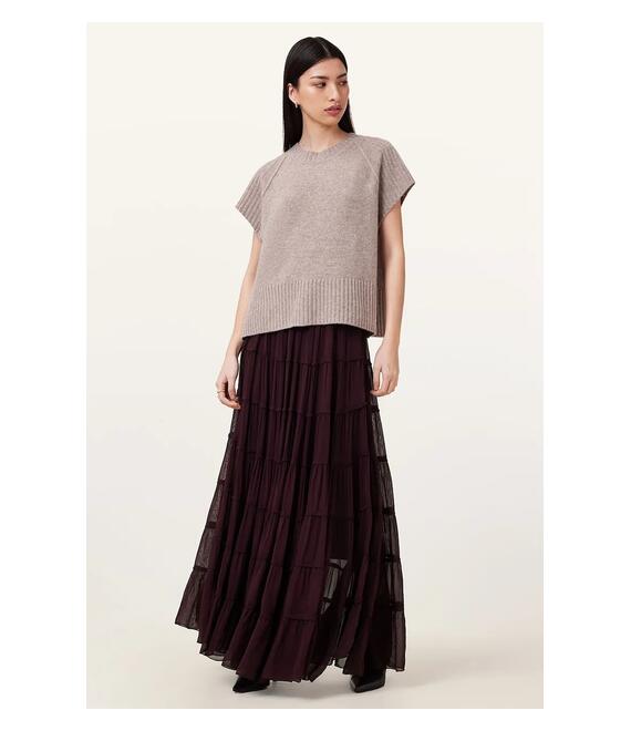Φούστα AllSaints EVA χρώμα: μπορντό, W061RC