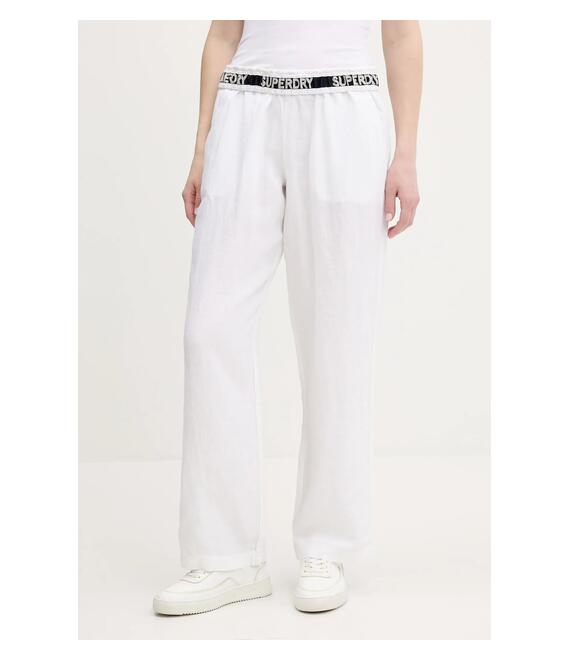 Λινό παντελόνι Superdry χρώμα: μπεζ, W7011182A-04C