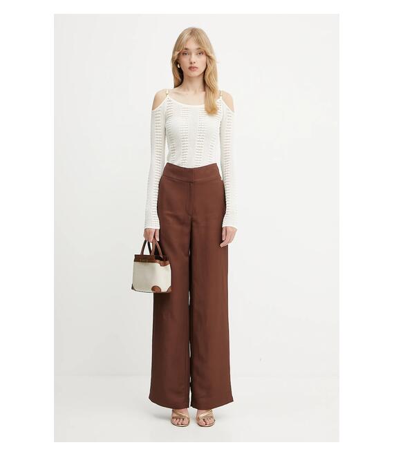 Παντελόνι με λινό μείγμα Marciano Guess GRETA χρώμα: καφέ, 5GGB21 7316A