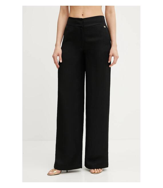Παντελόνι με λινό μείγμα Marciano Guess GRETA χρώμα: μαύρο, 5GGB21 7316A