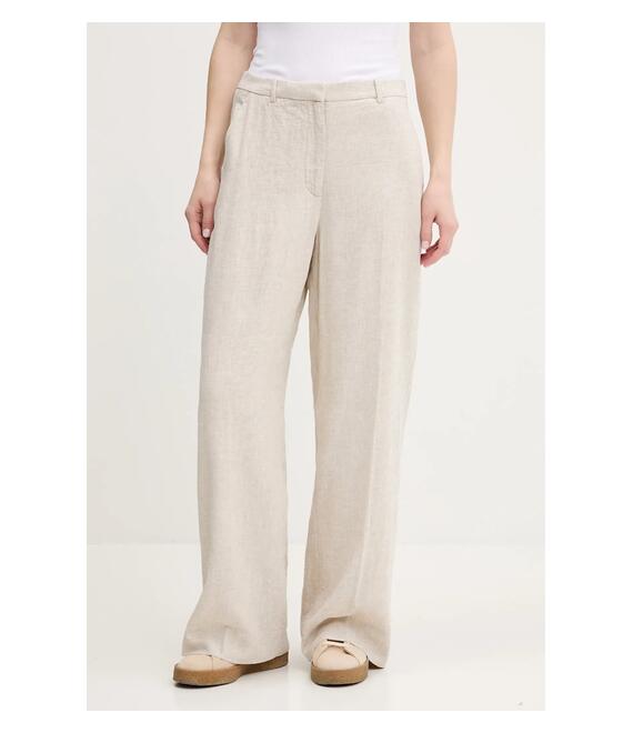 Λινό παντελόνι Abercrombie & Fitch χρώμα: μπεζ, KI156-5071