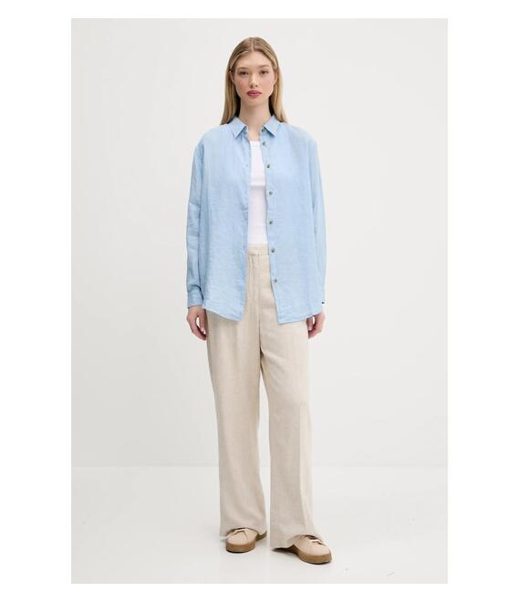 Λινό παντελόνι Abercrombie & Fitch χρώμα: μπεζ, KI156-5071