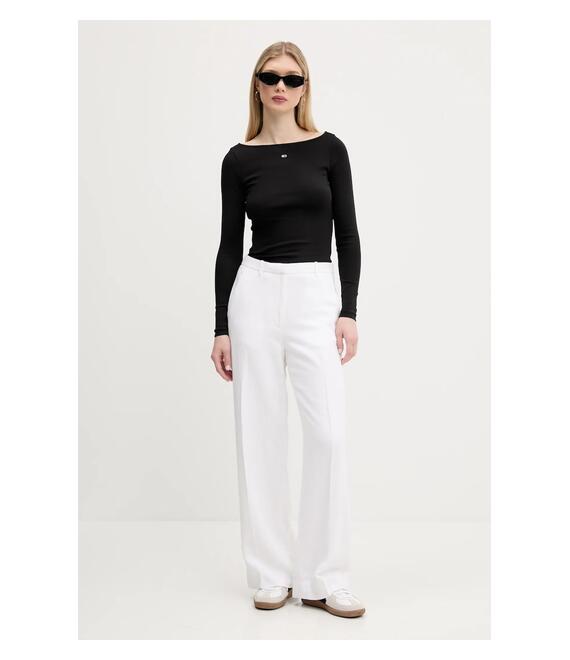 Λινό παντελόνι Abercrombie & Fitch χρώμα: άσπρο, KI156-5177