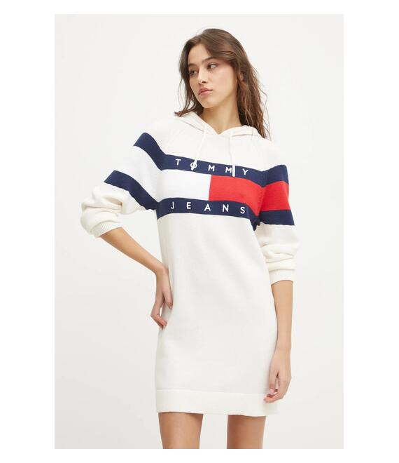 Βαμβακερό φόρεμα Tommy Jeans χρώμα: μπεζ, DW0DW19470