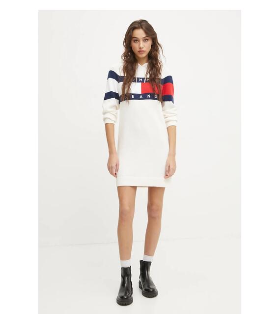 Βαμβακερό φόρεμα Tommy Jeans χρώμα: μπεζ, DW0DW19470