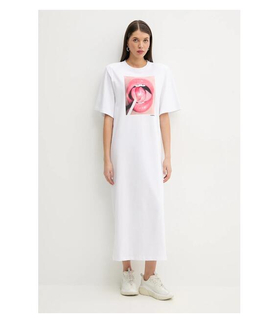 Βαμβακερό φόρεμα Fiorucci Lollipop Mouth Print Maxi T-Dress χρώμα: άσπρο, W02SPDTS108CJ01WH03