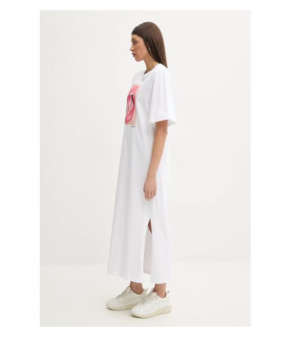 Βαμβακερό φόρεμα Fiorucci Lollipop Mouth Print Maxi T-Dress χρώμα: άσπρο, W02SPDTS108CJ01WH03