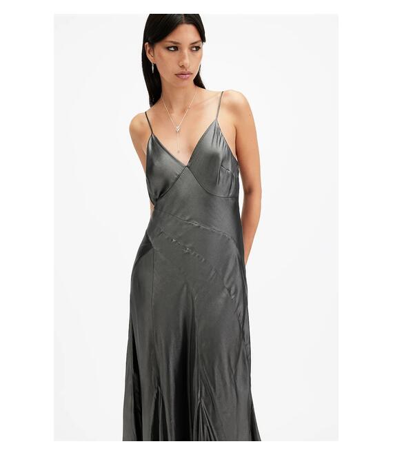 Φόρεμα AllSaints LILI χρώμα: γκρι, W291DB