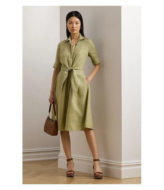 Λινό φόρεμα Lauren Ralph Lauren χρώμα: πράσινο, 200905667