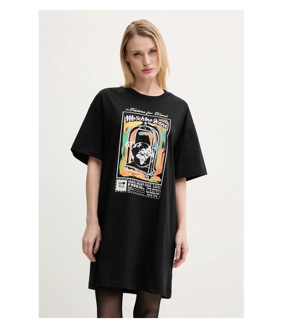Βαμβακερό φόρεμα Moschino Jeans χρώμα: μαύρο, 0412 3732