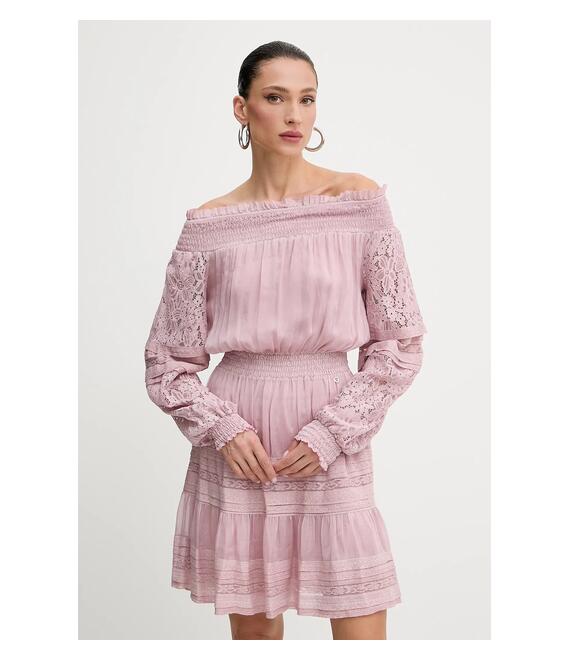 Βαμβακερό φόρεμα Guess AUDREY χρώμα: ροζ, W5GK24 WE550
