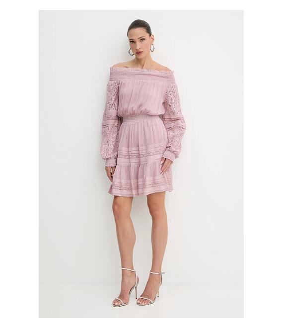 Βαμβακερό φόρεμα Guess AUDREY χρώμα: ροζ, W5GK24 WE550