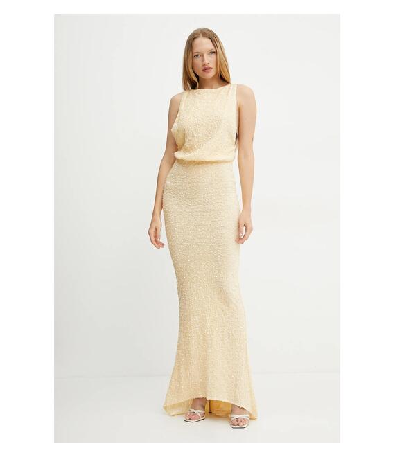 Βελούδινο φόρεμα Elisabetta Franchi χρώμα: κίτρινο, ABR5252E2
