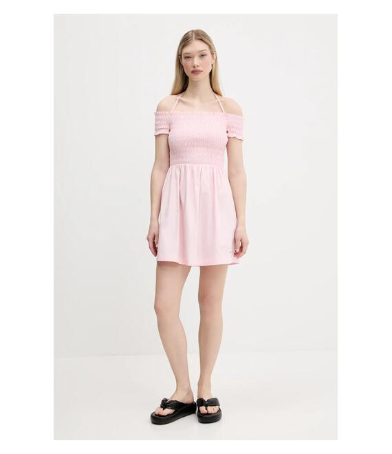 Βαμβακερό φόρεμα Tommy Jeans χρώμα: ροζ, DW0DW20343