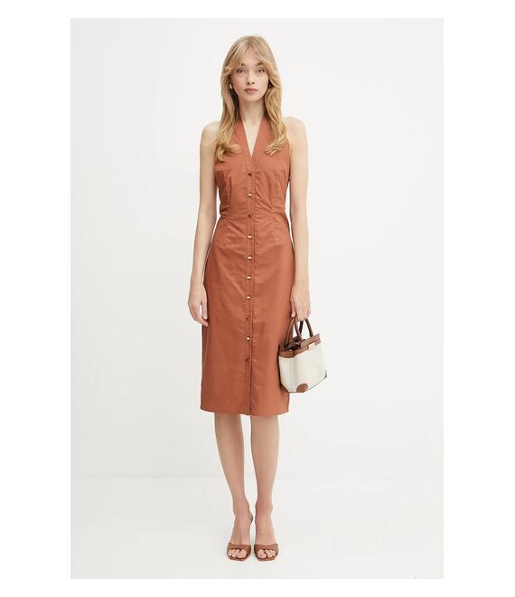 Βαμβακερό φόρεμα Marciano Guess PAT χρώμα: καφέ, 5GGK43 7315A