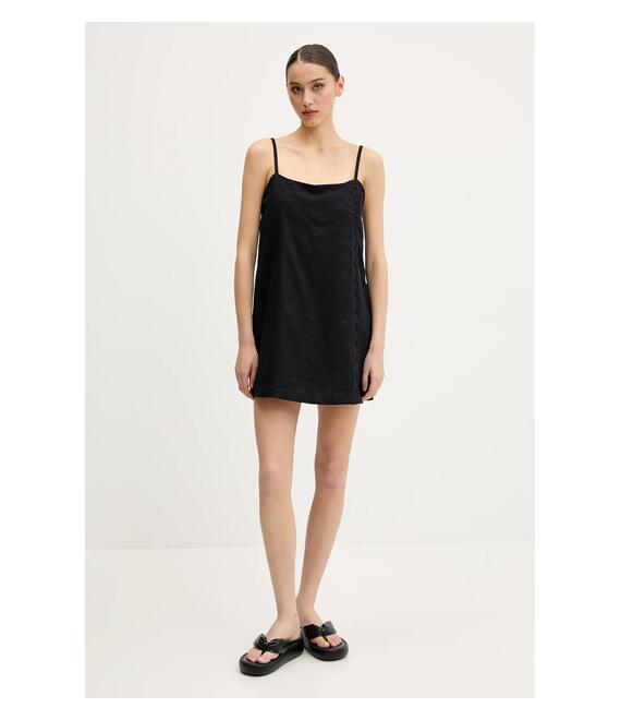 Λινό φόρεμα Abercrombie & Fitch χρώμα: μαύρο, KI159-5572