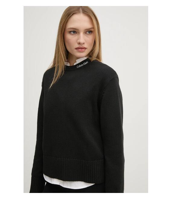 Πουλόβερ με προσθήκη μαλλιού Calvin Klein Jeans γυναικείο, χρώμα: μαύρο, J20J225073