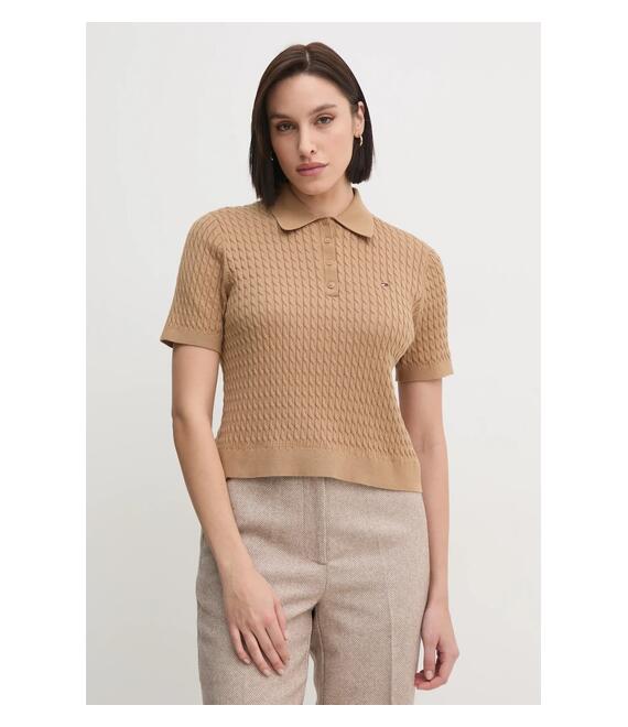 Βαμβακερό πουλόβερ Tommy Hilfiger χρώμα: καφέ, WW0WW43957