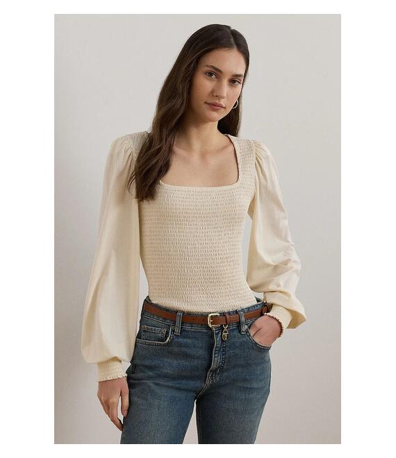 Βαμβακερή μπλούζα Lauren Ralph Lauren γυναικεία, χρώμα: μπεζ, 200963867