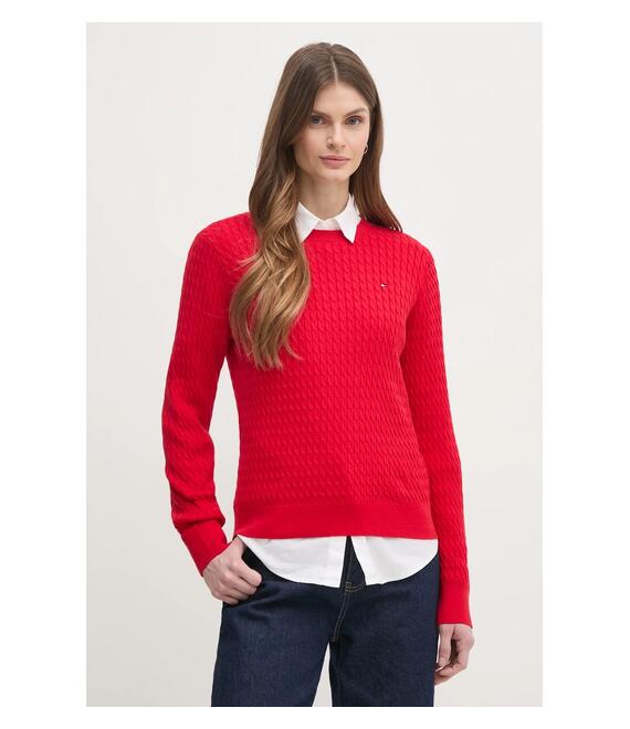 Βαμβακερό πουλόβερ Tommy Hilfiger χρώμα: κόκκινο, WW0WW44993