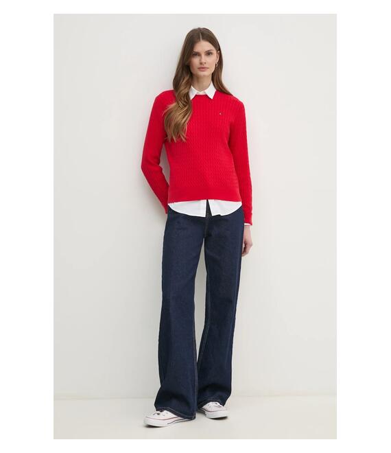 Βαμβακερό πουλόβερ Tommy Hilfiger χρώμα: κόκκινο, WW0WW44993