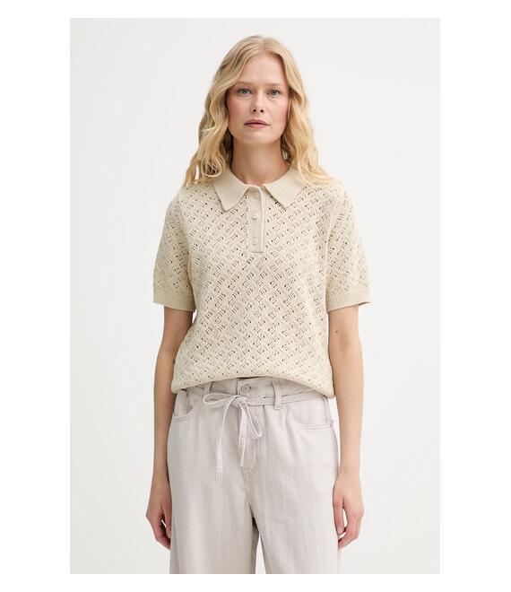 Βαμβακερό μπλουζάκι πόλο Levi's LAVENDER POINTELLE POLO χρώμα: μπεζ, 0012V