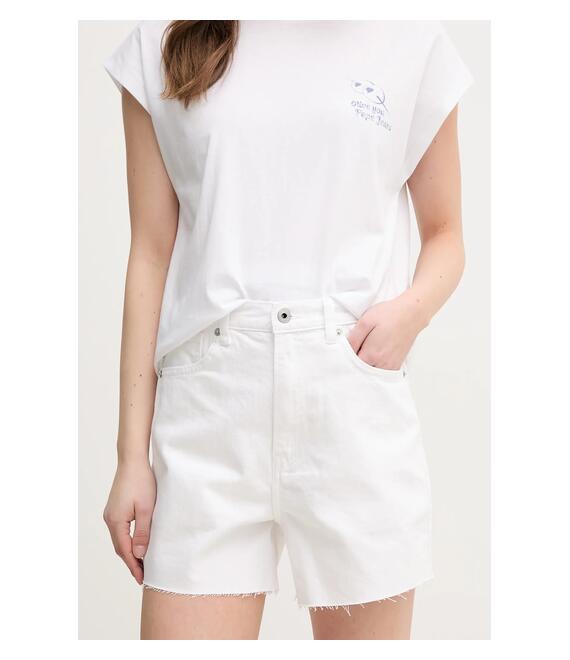 Τζιν σορτς Pepe Jeans A-LINE SHORT UHW RACHEL χρώμα: άσπρο, PL801112TC0
