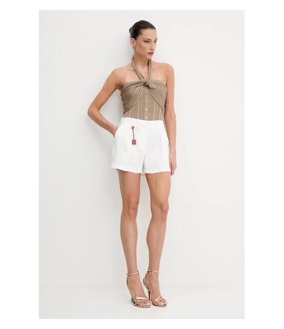 Σορτς από λινό Elisabetta Franchi χρώμα: άσπρο, SH01252E2