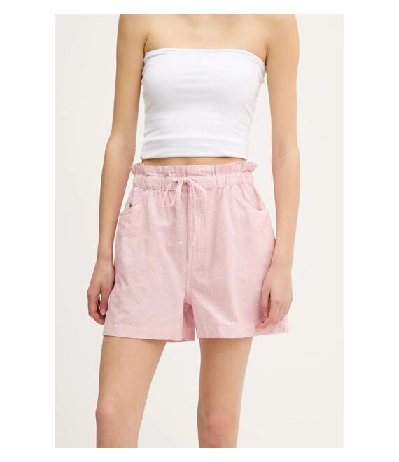 Λινό σορτς Tommy Jeans χρώμα: ροζ, DW0DW20360