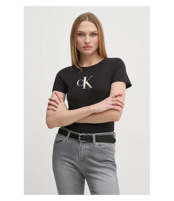 Βαμβακερό μπλουζάκι Calvin Klein Jeans γυναικείο, χρώμα: μαύρο, J20J224982