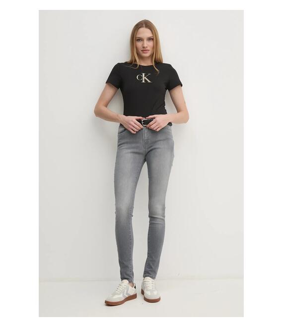 Βαμβακερό μπλουζάκι Calvin Klein Jeans γυναικείο, χρώμα: μαύρο, J20J224982