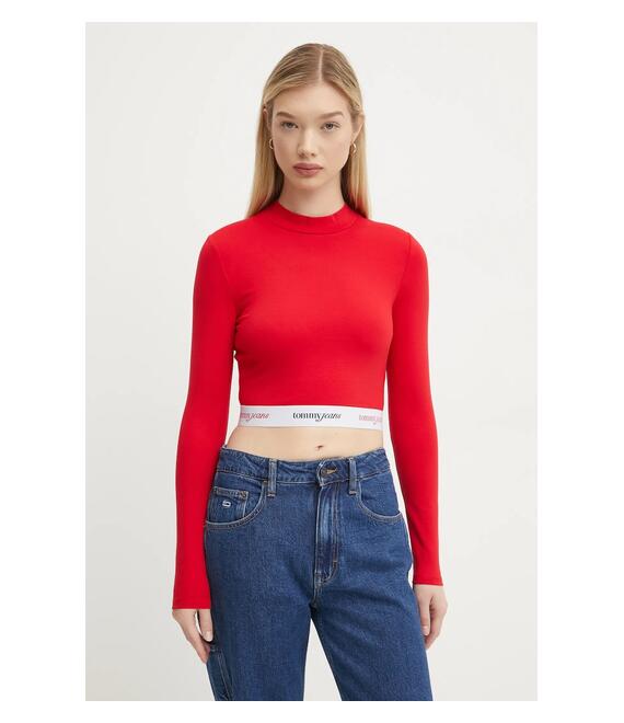Μακρυμάνικο Tommy Jeans χρώμα: κόκκινο, DW0DW19510