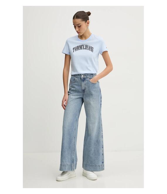 Βαμβακερό μπλουζάκι Tommy Jeans γυναικεία, χρώμα: μπλε, DW0DW20161