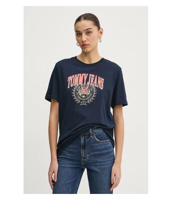 Βαμβακερό μπλουζάκι Tommy Jeans γυναικείο, χρώμα: ναυτικό μπλε, DW0DW20212