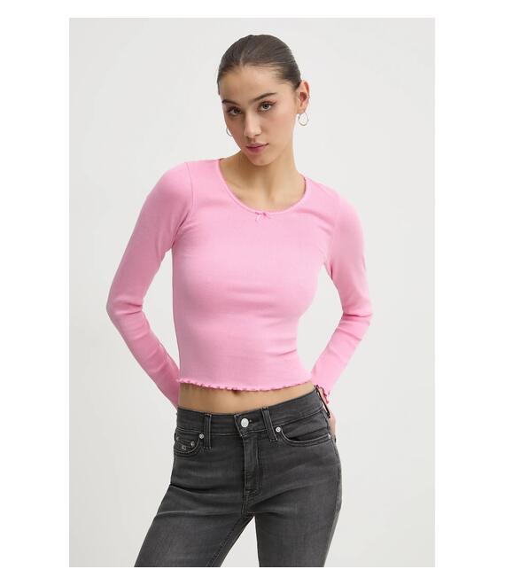 Μακρυμάνικο Tommy Jeans χρώμα: ροζ, DW0DW20277
