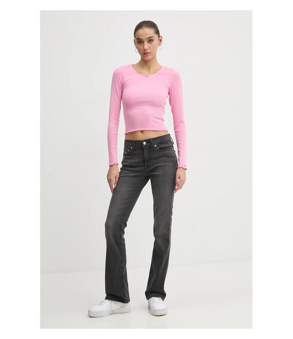 Μακρυμάνικο Tommy Jeans χρώμα: ροζ, DW0DW20277