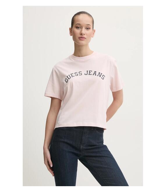 Βαμβακερό μπλουζάκι Guess Jeans γυναικείο, χρώμα: ροζ, W5RI41 K8HM0