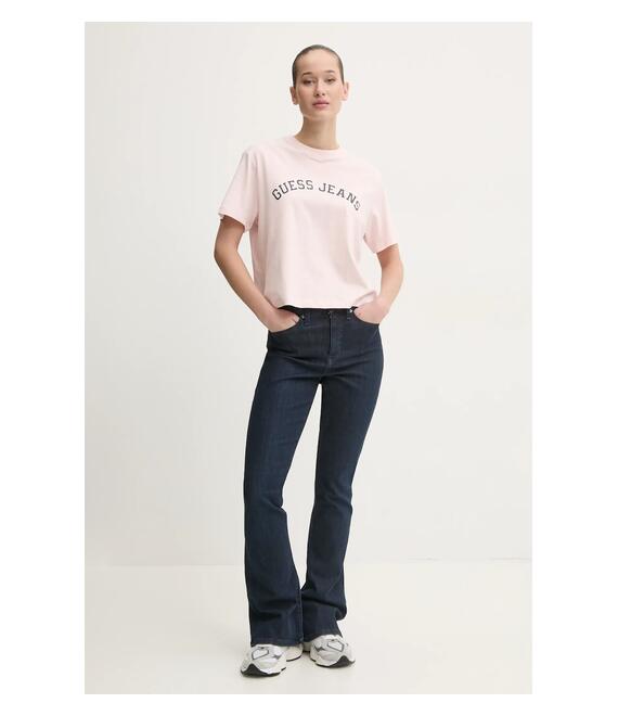 Βαμβακερό μπλουζάκι Guess Jeans γυναικείο, χρώμα: ροζ, W5RI41 K8HM0